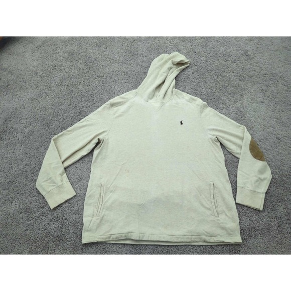 Polo Ralph Lauren Other - Polo by Ralph Lauren Hoodie Mens XXL Beige Pullover Long Sleeve‎ Elbow Patch